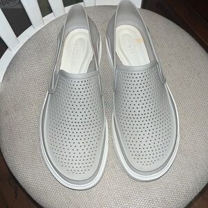 Crocs gray white slip on shoes flats rubber size W11